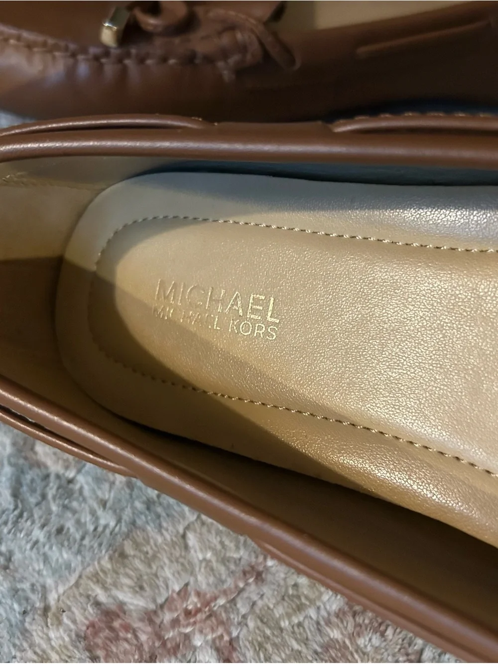 Michael Kors Tan Leather Bow Moccasin Loafers